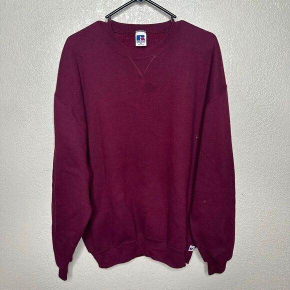Vintage Russell Athletic Blank Burgundy Sweatshirt Made In USA XL - Picture 2 of 4